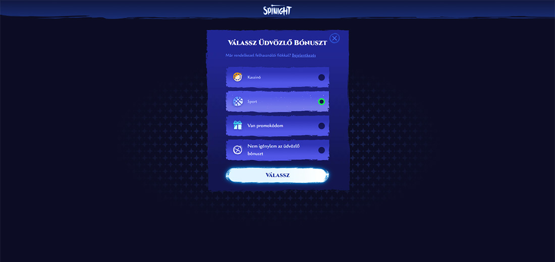 Spinight regisztráció